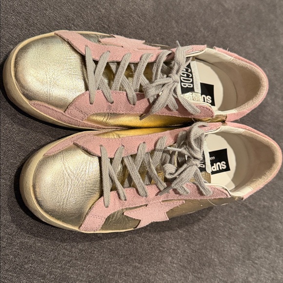Golden Goose Shoes - Golden Goose Gold and Pink Star Sneakers